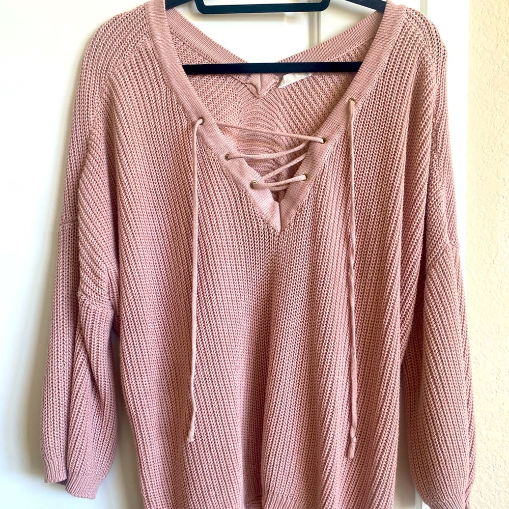Alter’d State Pink detailed V-neck Sweater - small